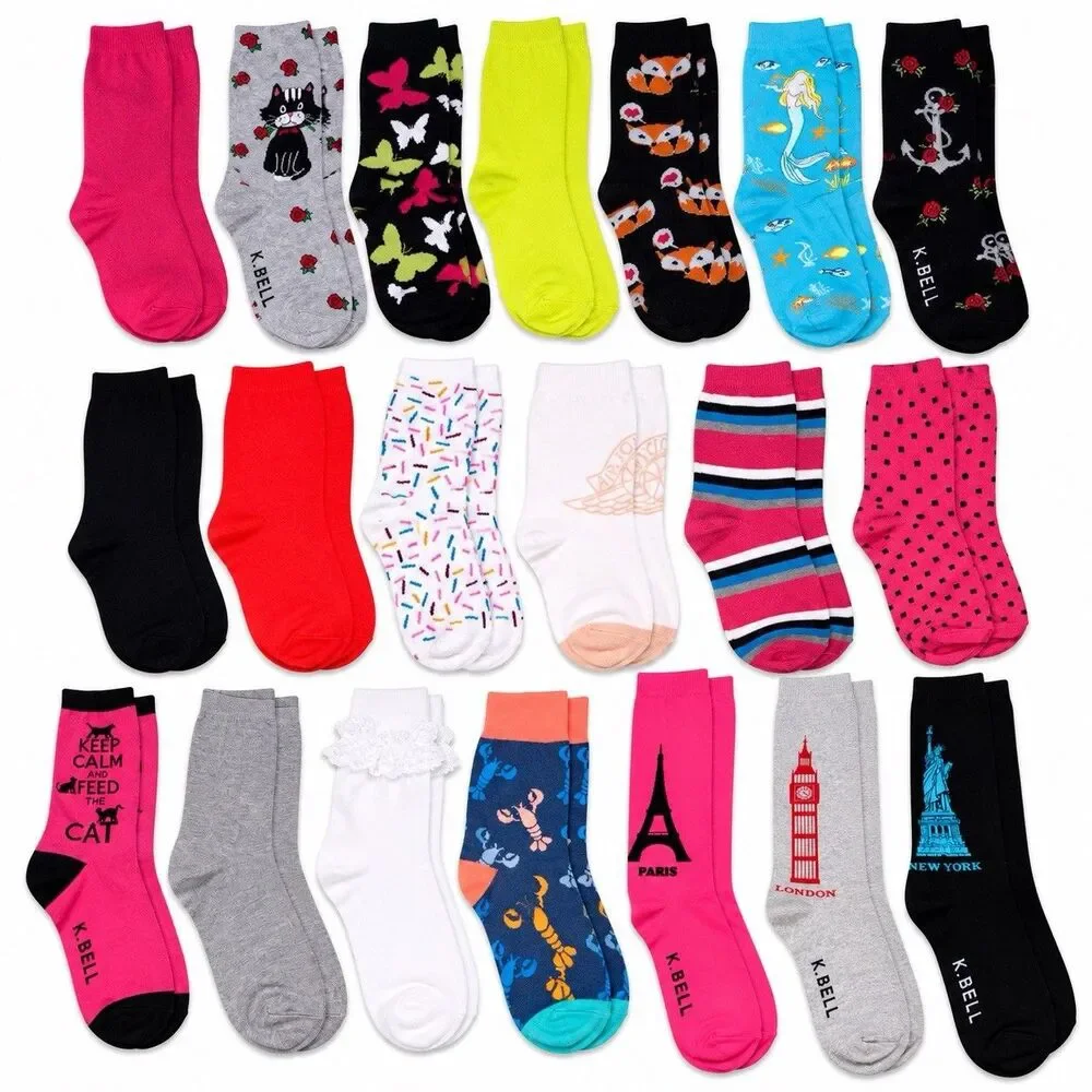 20 Pair Womens Socks Lot New Mixed K Bell Jordan Crew Knee High Novelty